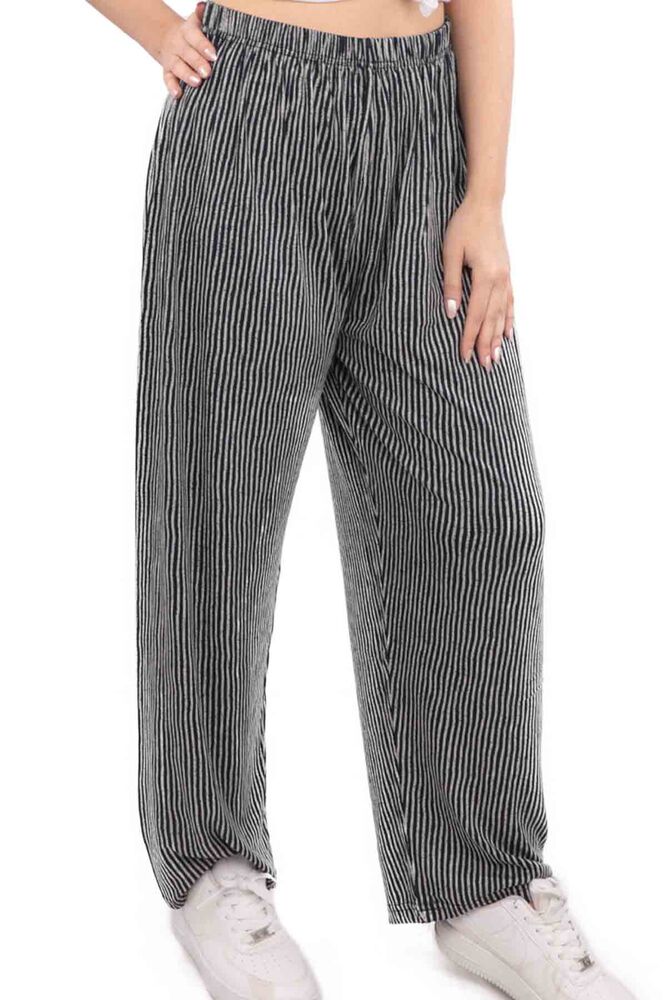 Viscose Plus Size Striped Woman Pants | Black