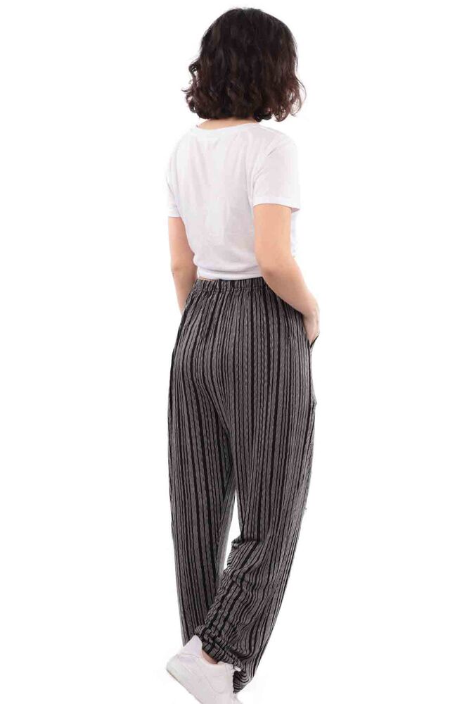 Viscose Plus Size Striped Woman Pants | Black
