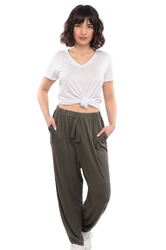 Viscose Plus Size Woman Pants 1018 | Khaki - Thumbnail
