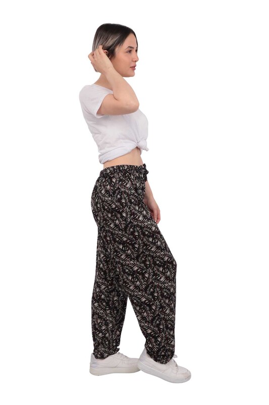 Flower Patterned Woman Pants | Black - Thumbnail
