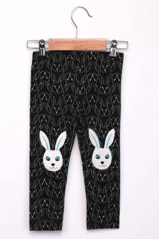 Rabbit Embroidered Girl Leggings | Black - Thumbnail