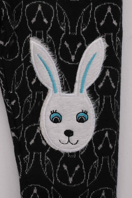 Rabbit Embroidered Girl Leggings | Black - Thumbnail