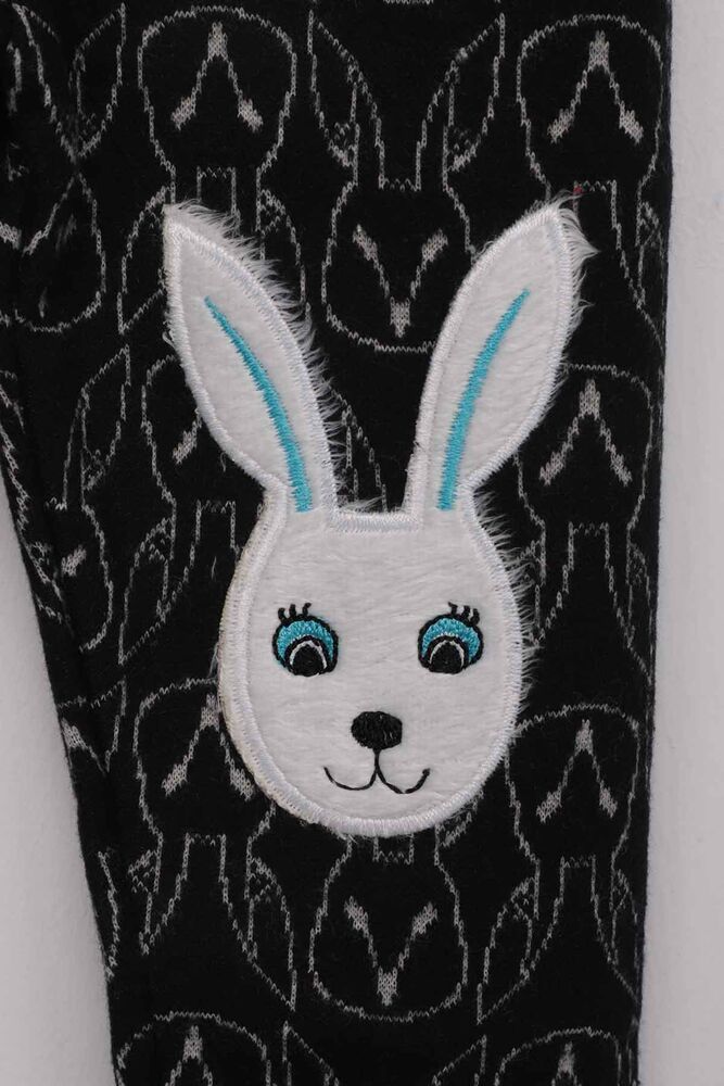Rabbit Embroidered Girl Leggings | Black