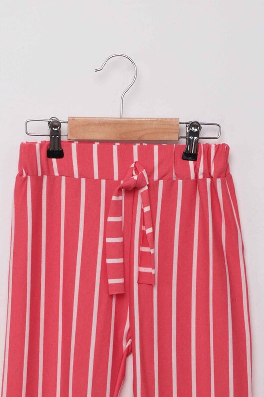 Elastic Waist Stripped Girl Pants | Coral - Thumbnail