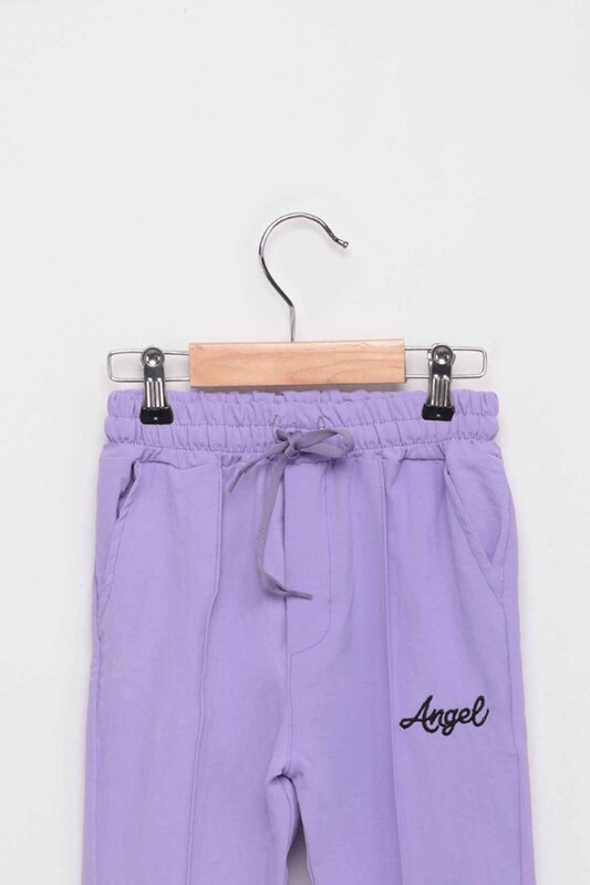Letter Printed Girl Pants | Lilac - Thumbnail