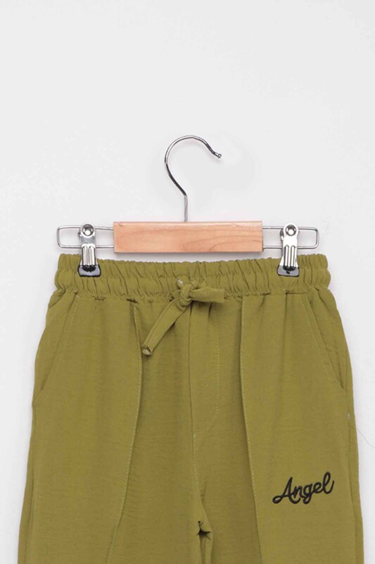 Letter Printed Girl Pants | Natural Green - Thumbnail