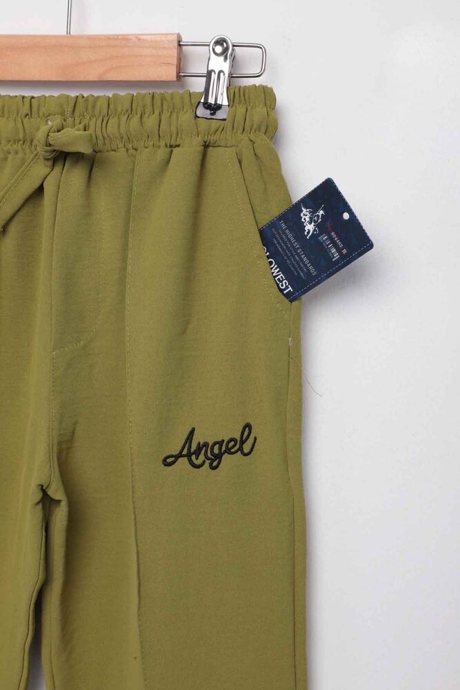 Letter Printed Girl Pants | Natural Green
