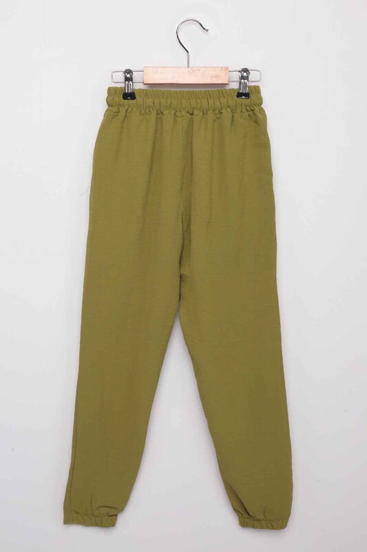 Letter Printed Girl Pants | Natural Green - Thumbnail
