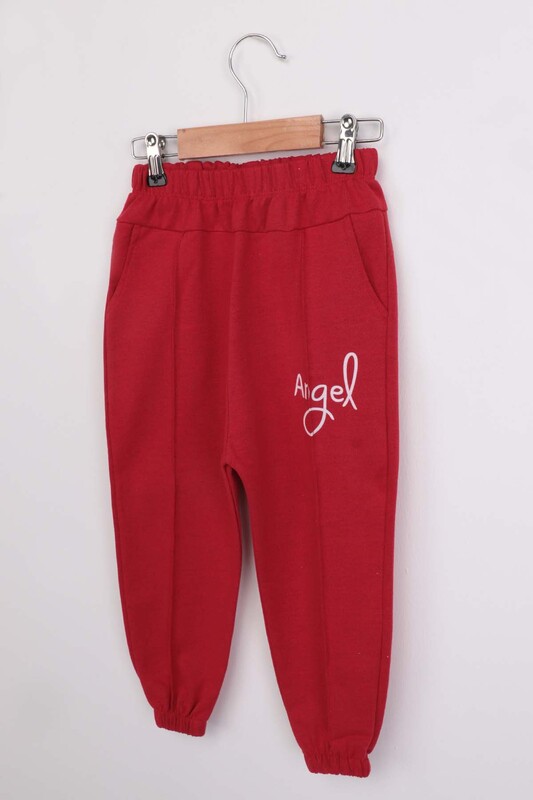Letter Printed Girl Pants | Red - Thumbnail