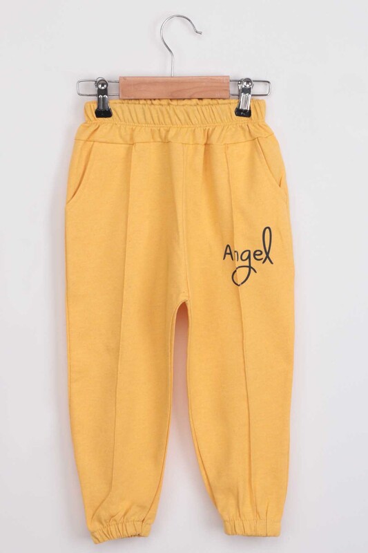 Letter Printed Girl Pants | Yellow - Thumbnail