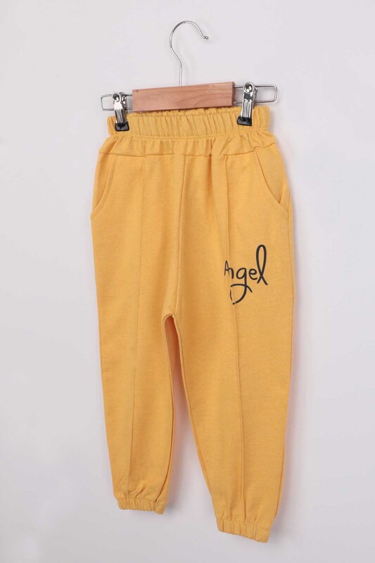 Letter Printed Girl Pants | Yellow - Thumbnail