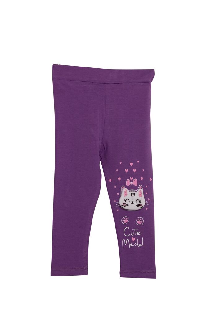 Cat Printed Girl Leggings 3866 | Purple