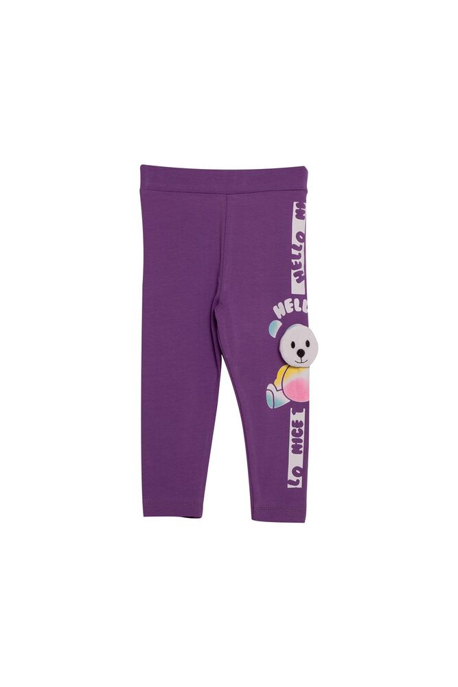 Teddy Printed Girl Leggings 3878 | Purple