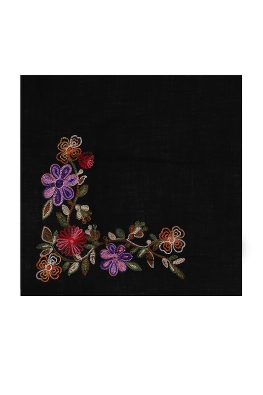SİMİSSO - Хлопковый платок Tac Mahal с вышивкой 100см 002/чёрный 