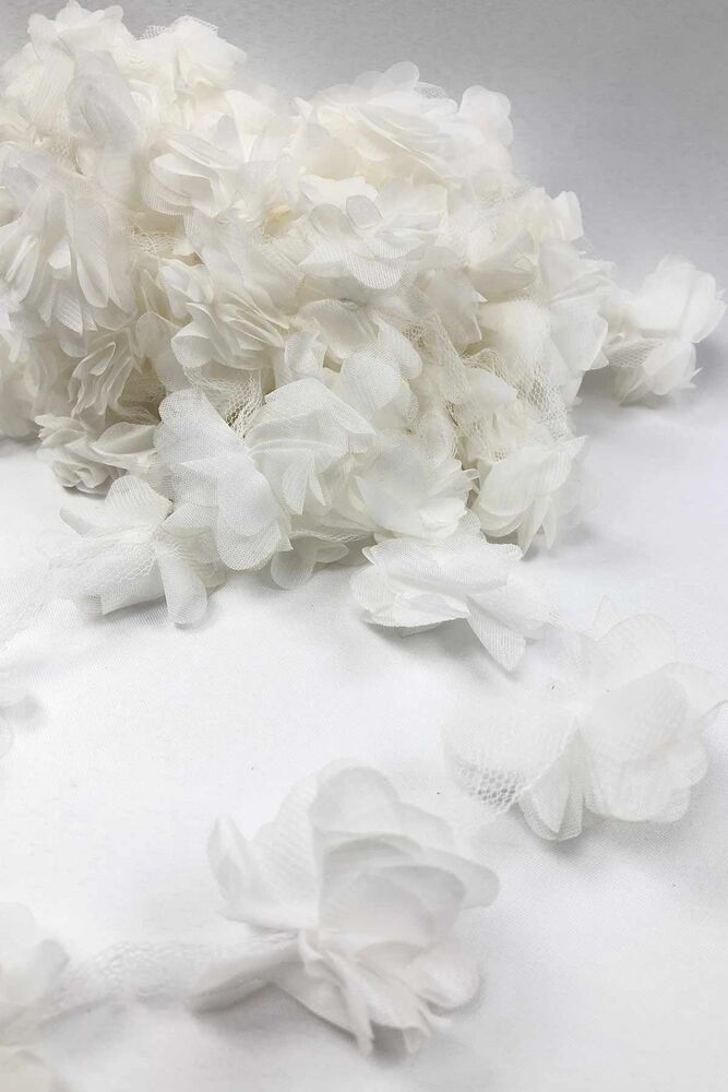 Lazer Kesim Şerit Çiçek Kırık Beyaz 5m
