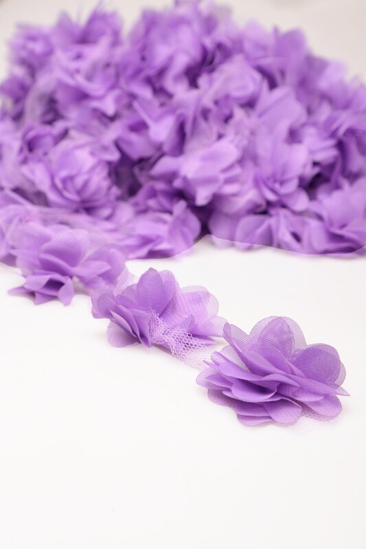 Lazer Kesim Şerit Çiçek Koyu Lila 5m - Thumbnail
