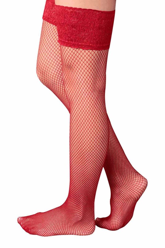 Dore Net High-Knee Socks 293 | Red - Thumbnail