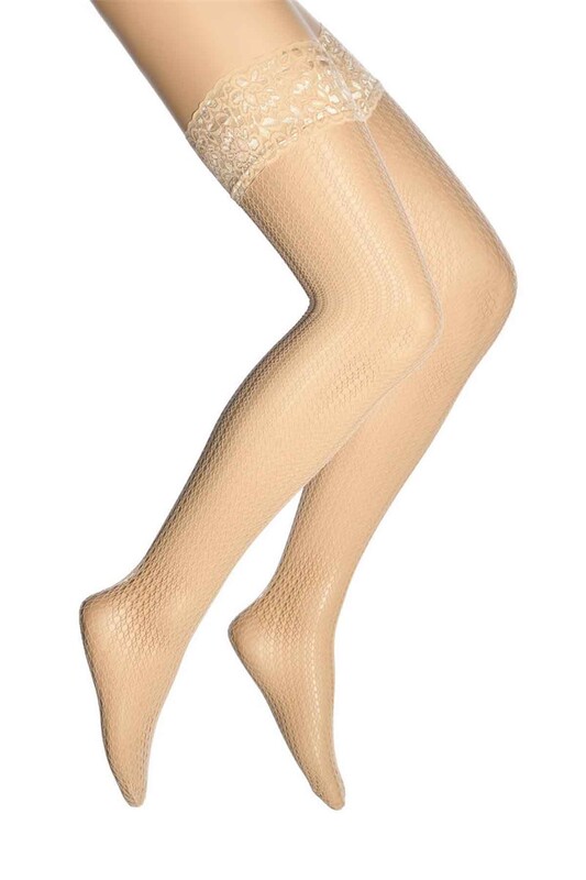 DORE - Dore Net Detailed High-Knee Socks 293 | Tan