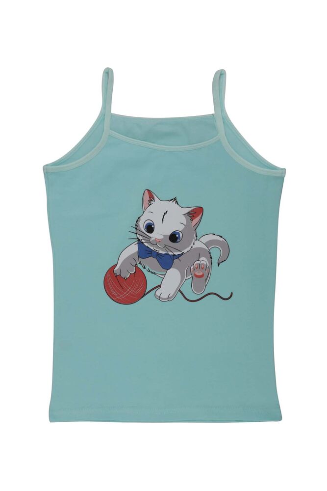 Rope Hanging Cat Printed Girl Undershirt 3048 | Turquoise