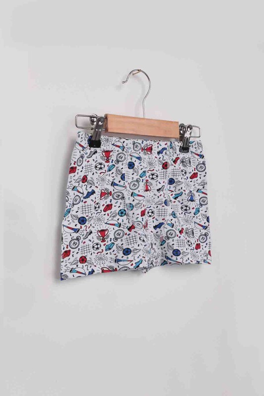 Tutku Elestane Printed Top Patterned Boy Boxer | White - Thumbnail