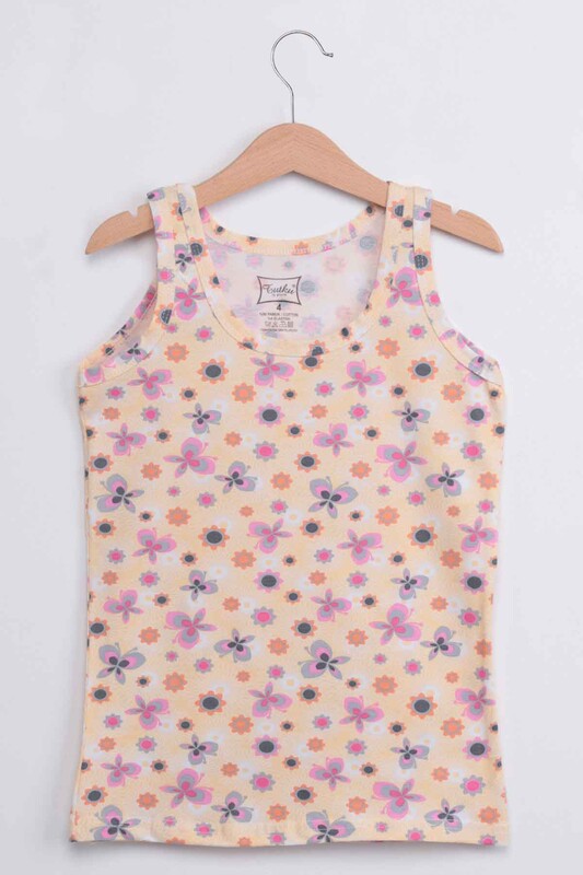 TUTKU - Tutku Elastane Wide Strap Butterfly Pattern Girl Undershirt | Yellow