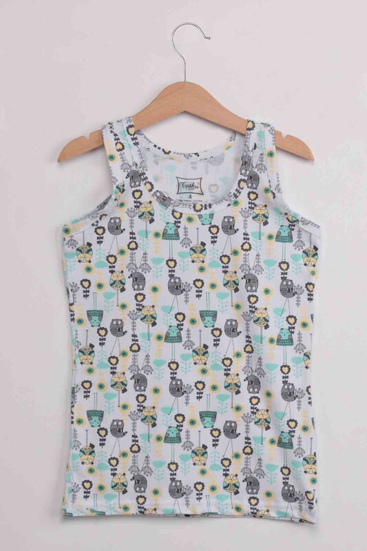 TUTKU - Tutku Elestan Wide Strap Bird Pattern Girl Undershirt | Green