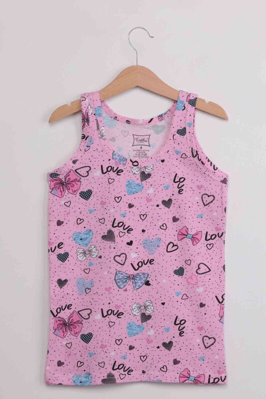 TUTKU - Tutku Elestane Wide Strap Love Patterned Girl Undershirt | Pink