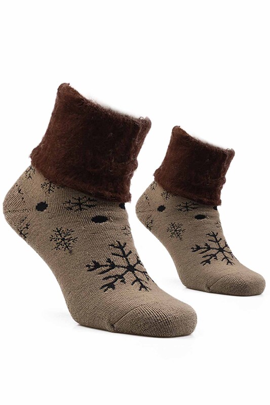 Snowflake Printed Woman Boot Socks 4060 | Mink - Thumbnail