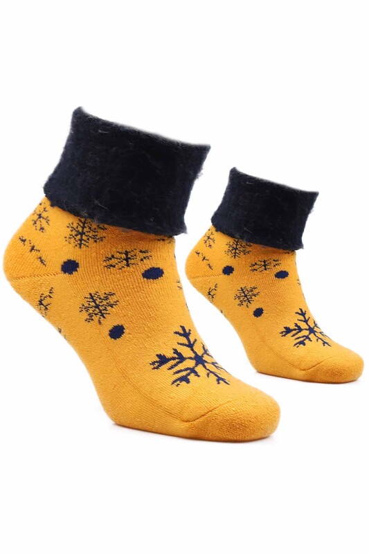 Snowflake Printed Woman Boot Socks 4060 | Mustard - Thumbnail