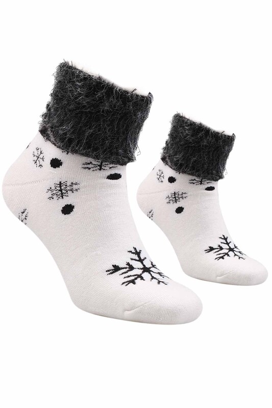 Snowflake Printed Woman Boot Socks 4060 | Cream - Thumbnail