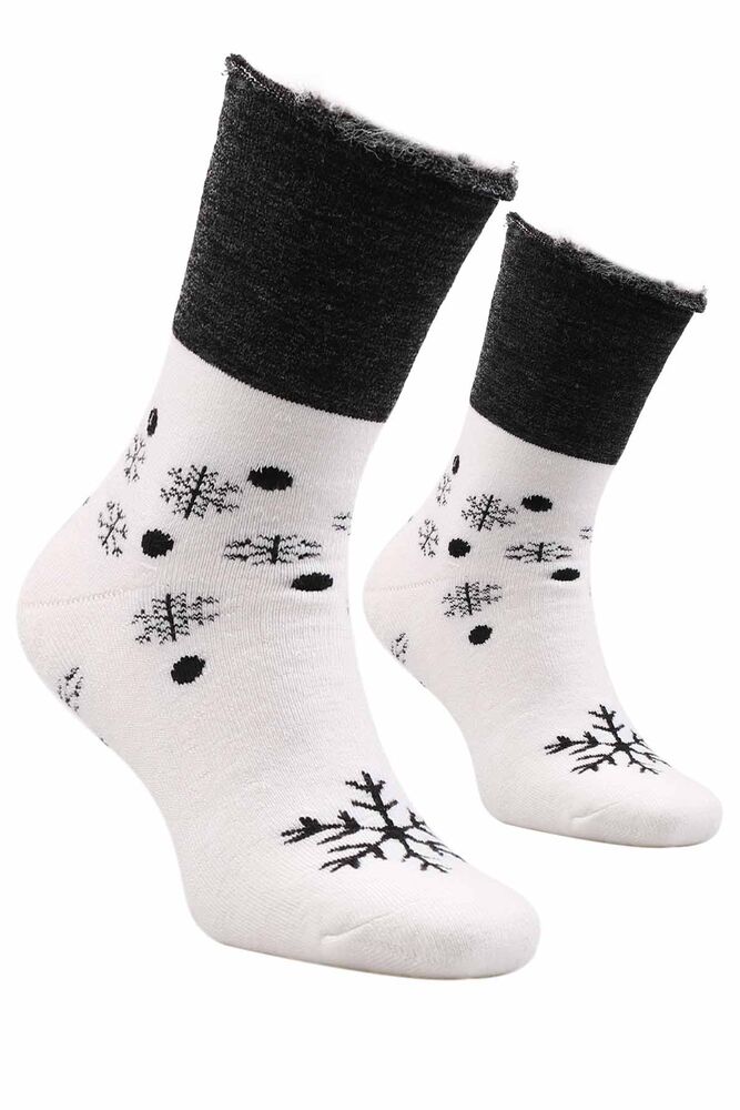 Snowflake Printed Woman Boot Socks 4060 | Cream