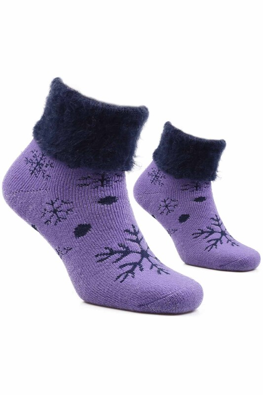 Snowflake Printed Woman Boot Socks 4060 | Purple - Thumbnail