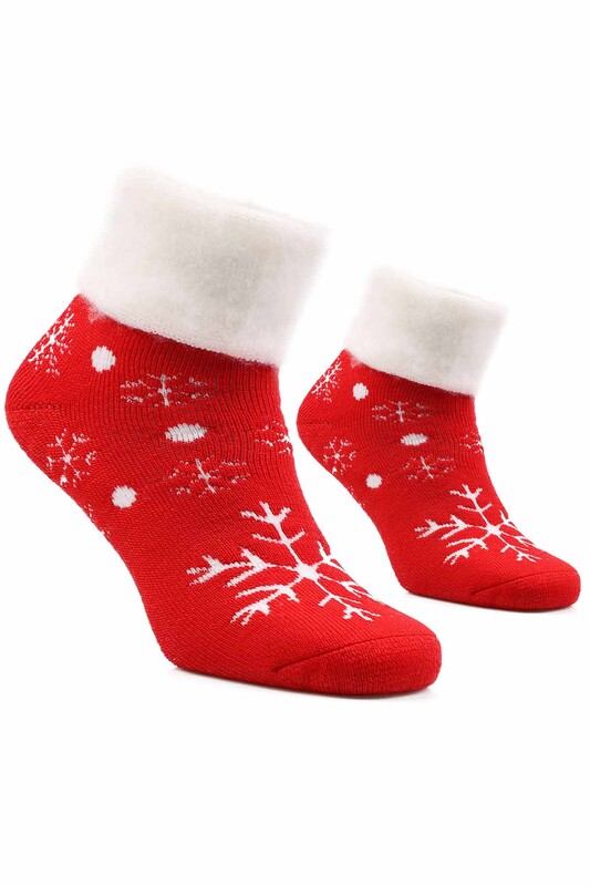 Snowflake Printed Woman Boot Socks 4060 | Red - Thumbnail