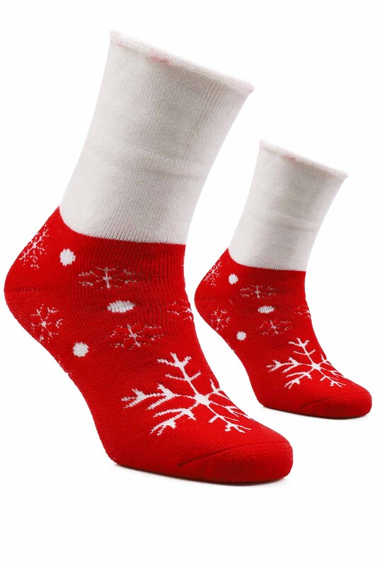 Snowflake Printed Woman Boot Socks 4060 | Red - Thumbnail