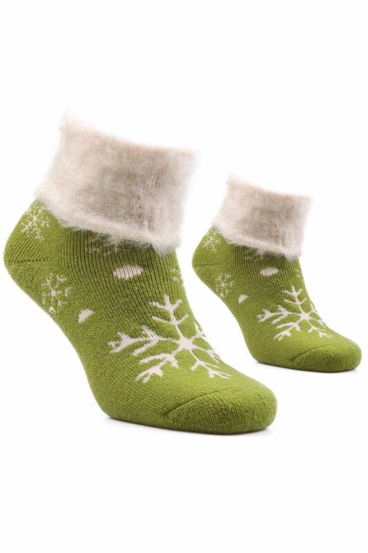 Snowflake Printed Woman Boot Socks 4060 | Green - Thumbnail