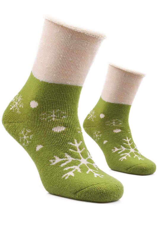 Snowflake Printed Woman Boot Socks 4060 | Green - Thumbnail