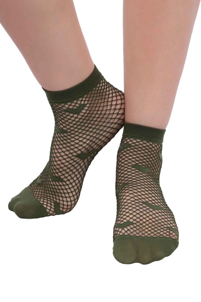 Desimo Heart Printed Woman Net Socks | Green