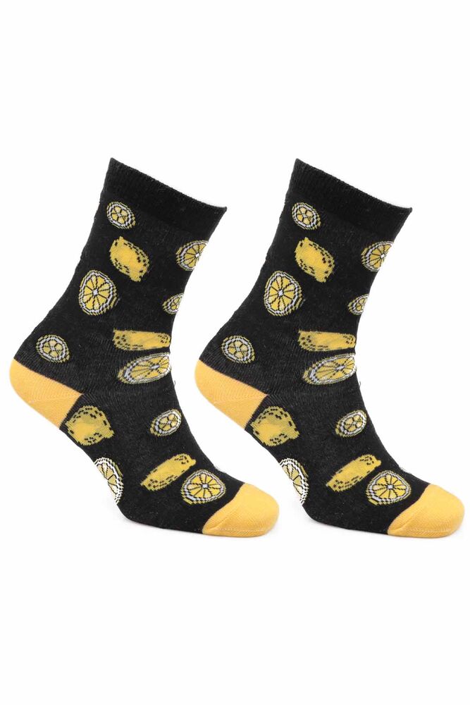 Lemon Printed Woman Short Socks | Black