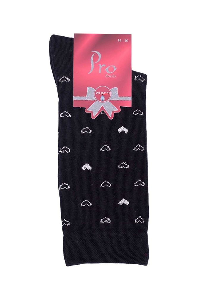 Pro Defne Heart Printed Woman Socks 25602 | Black