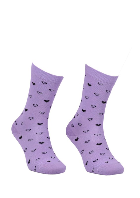 Pro Defne Heart Printed Cotton Socks 25602 | Lilac - Thumbnail