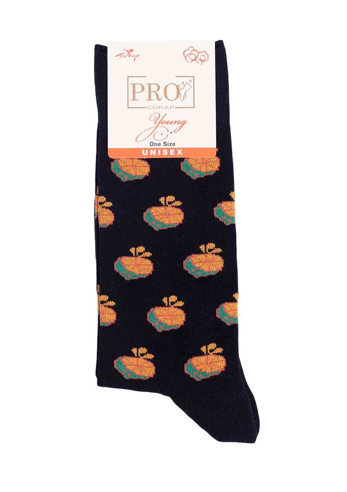 Pro Thales Orange Patterned Combed Cotton Unisex Socks 11005 | Black