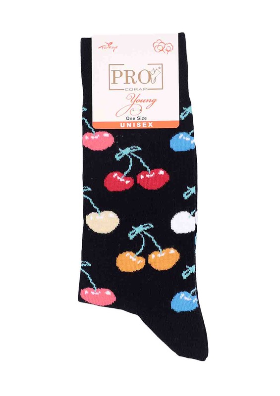 Pro Thales Cherry Printed Unisex Socks 11005 | Black - Thumbnail