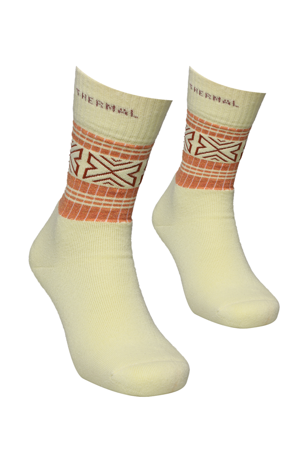 Roff Desenli Kadın Havlu Çorap 25202 | Açık Sarı