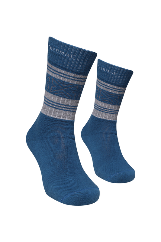Roff Desenli Kadın Havlu Çorap 25202 | İndigo - Thumbnail