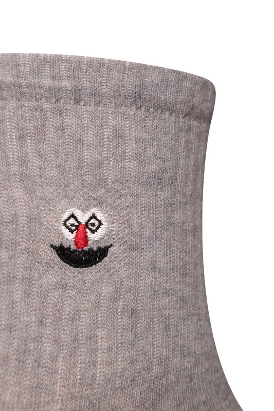 Smiling Face Embroidery Women Socks 10770 | Grey - Thumbnail