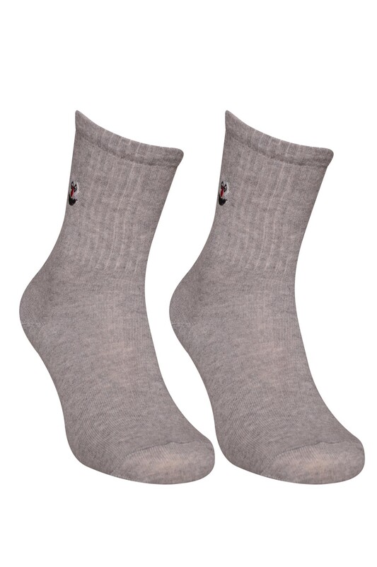 Smiling Face Embroidery Women Socks 10770 | Grey - Thumbnail