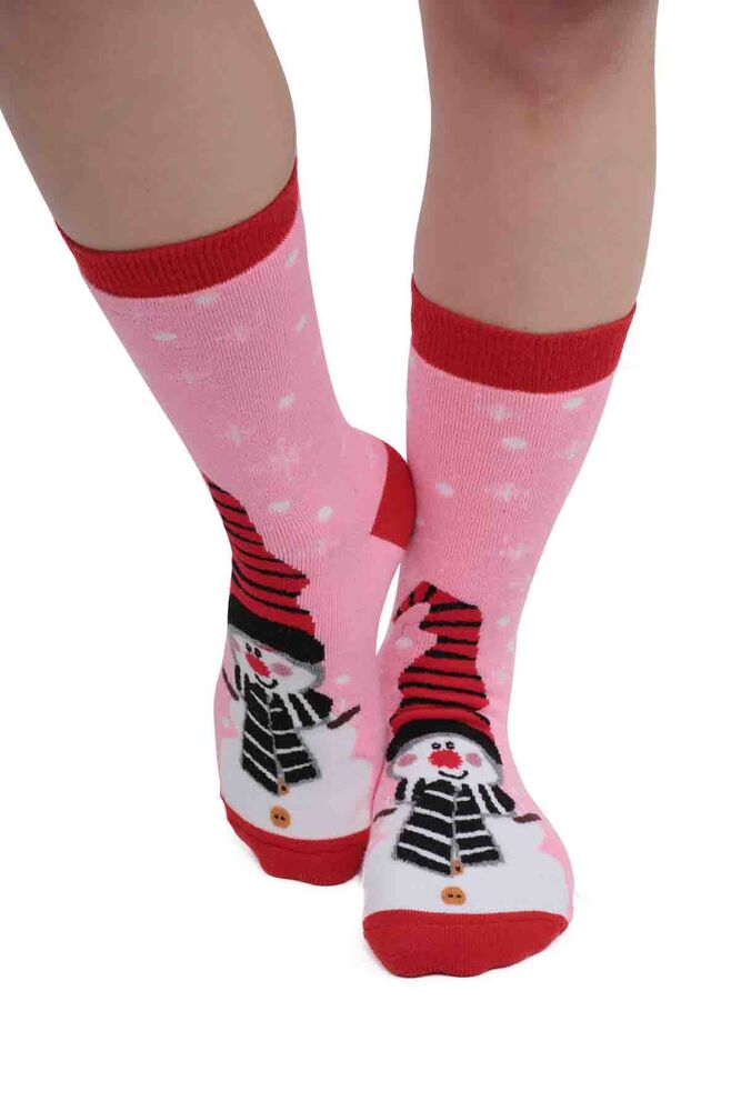 Snowman Printed Woman Towel Socks | Pink