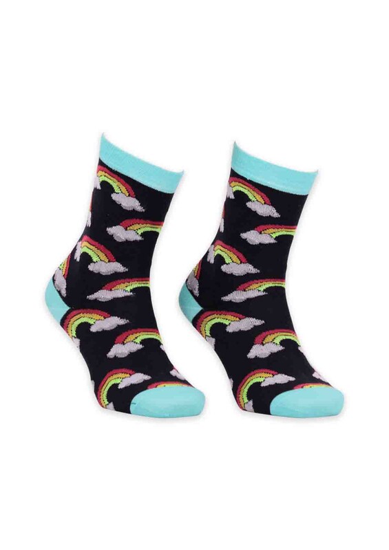 Pola Teenage Rainbow Printed Woman Short Socks | Black - Thumbnail