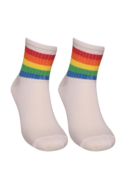 TWENTY - Gökkuşağı Renkli Kadın Soket Çorap 224-4 | Beyaz