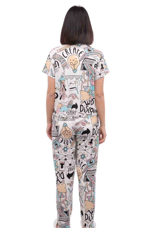 Arcan Patterned Short-Sleeved Pajama Set 3 Pack 80119-1 | White - Thumbnail